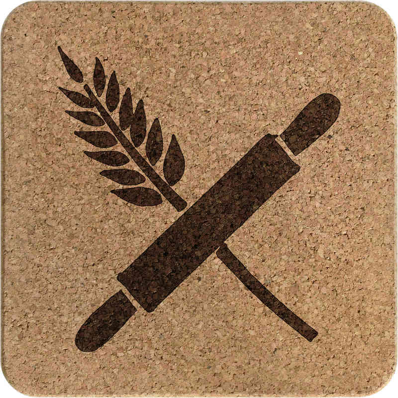 'Rolling Pin & Wheat' Square Cork Trivet / Pot Stand (TR00017229)