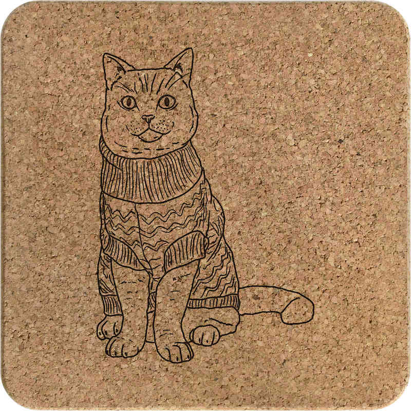 'Cat In Christmas Jumper' Square Cork Trivet / Pot Stand (TR00019439)