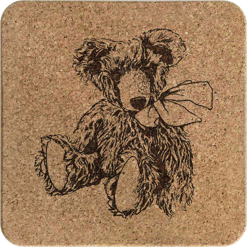 'Teddy with Big Bow' Square Cork Trivet / Pot Stand (TR00021421)