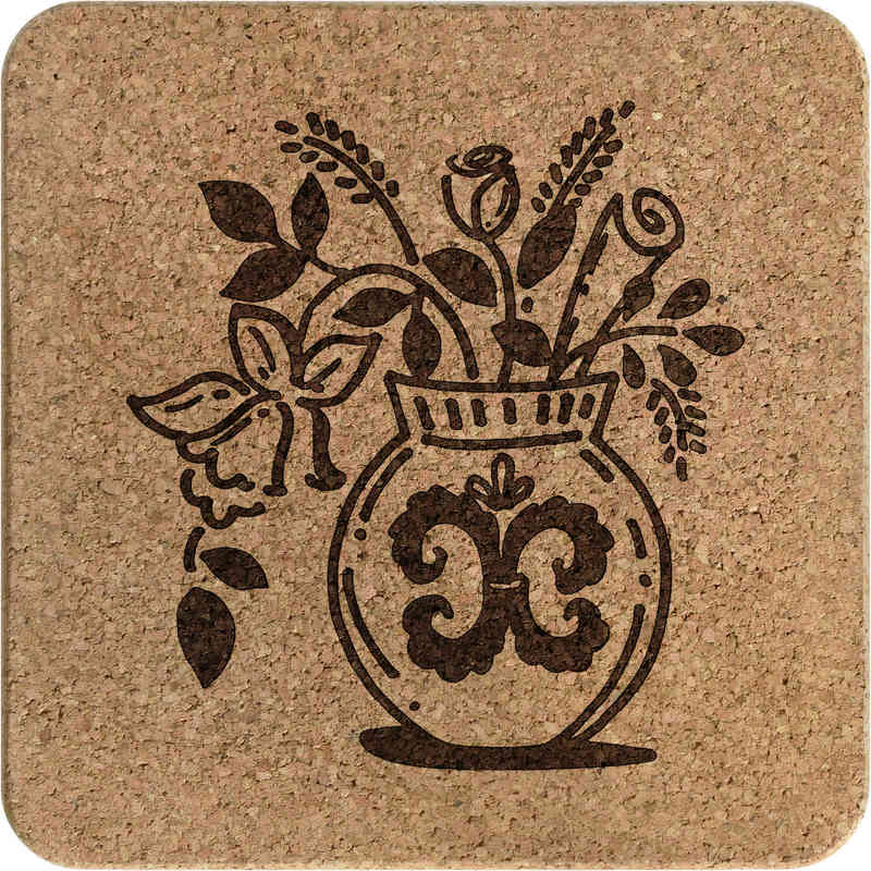 'Flowers In Vase' Square Cork Trivet / Pot Stand (TR00022095)