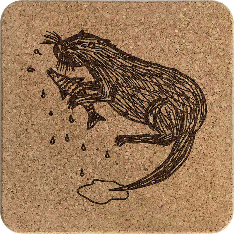 'Otter With Fish' Square Cork Trivet / Pot Stand (TR00022097)