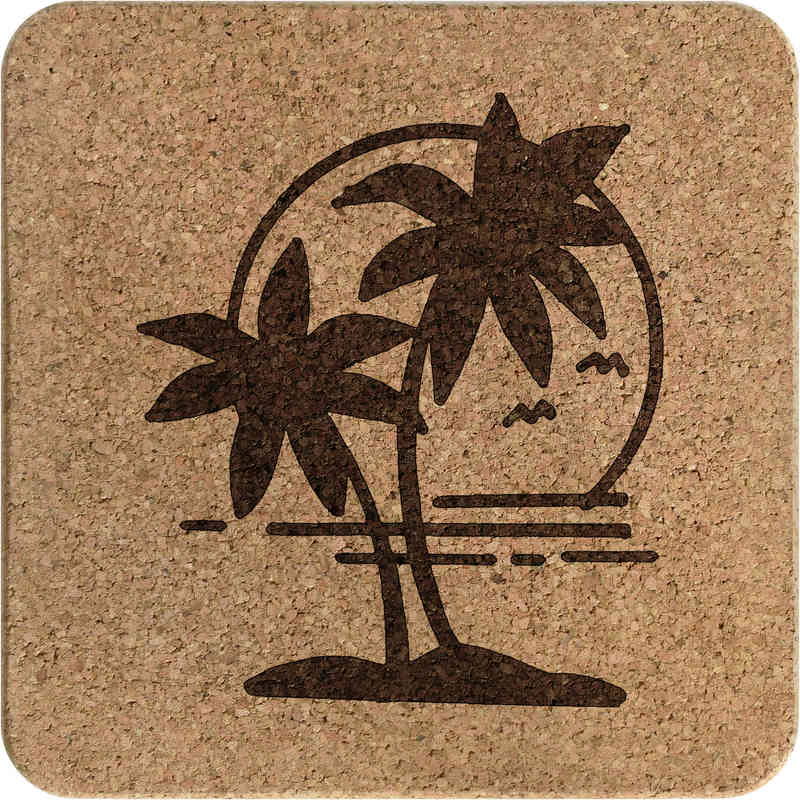 'Palm Trees & Sunset' Square Cork Trivet / Pot Stand (TR00022852)
