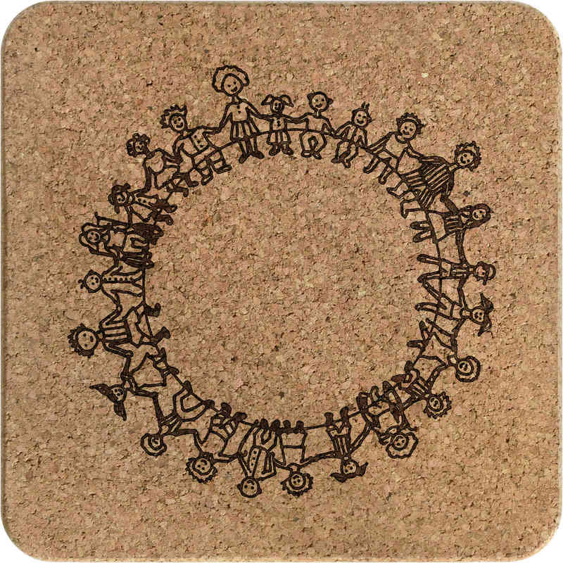 'Kids Holding Hands Circle' Square Cork Trivet / Pot Stand (TR00023032)