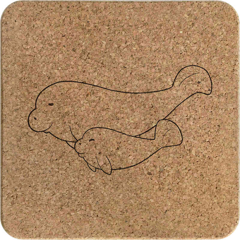 'Manatee Mama and Baby' Square Cork Trivet / Pot Stand (TR00023398)