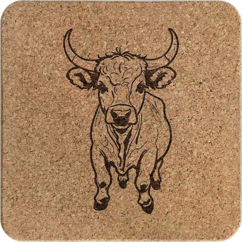 'Longhorn Cattle' Square Cork Trivet / Pot Stand (TR00025463)
