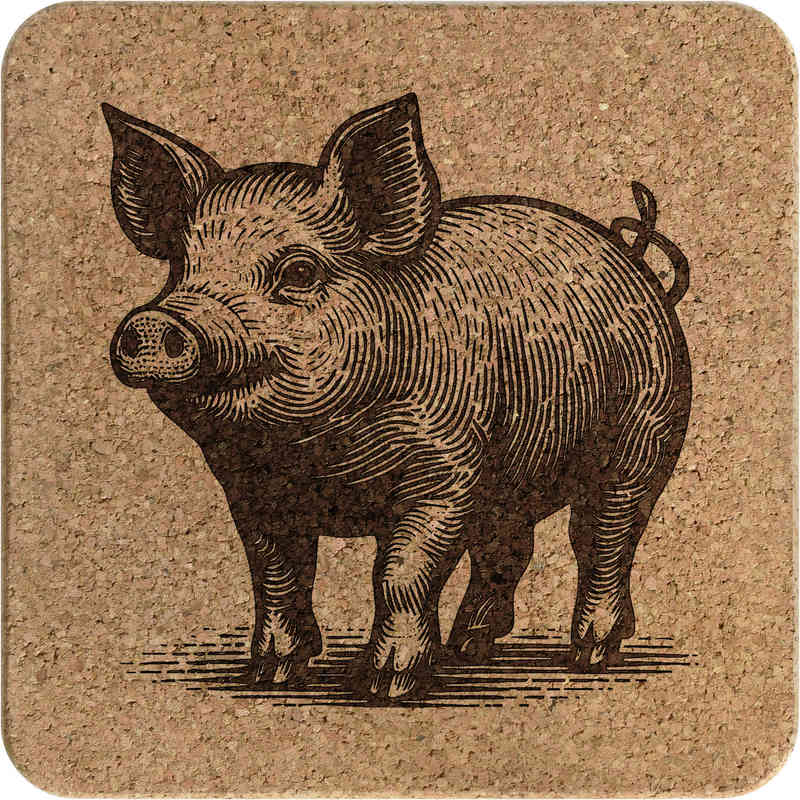 'Pig Illustration' Square Cork Trivet / Pot Stand (TR00025815)