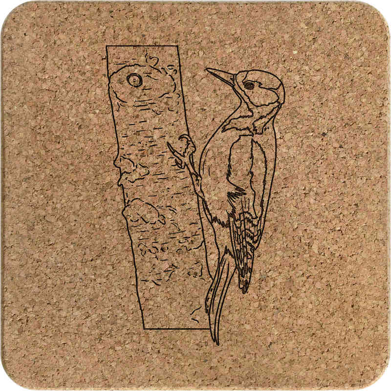 'Woodpecker On Tree' Square Cork Trivet / Pot Stand (TR00026503)