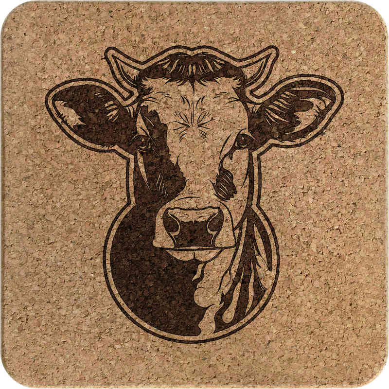 'Cow Head Front View' Square Cork Trivet / Pot Stand (TR00026786)