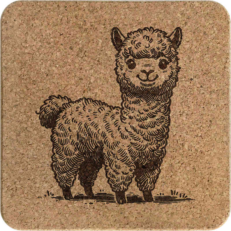 'Happy Baby Alpaca' Square Cork Trivet / Pot Stand (TR00028938)