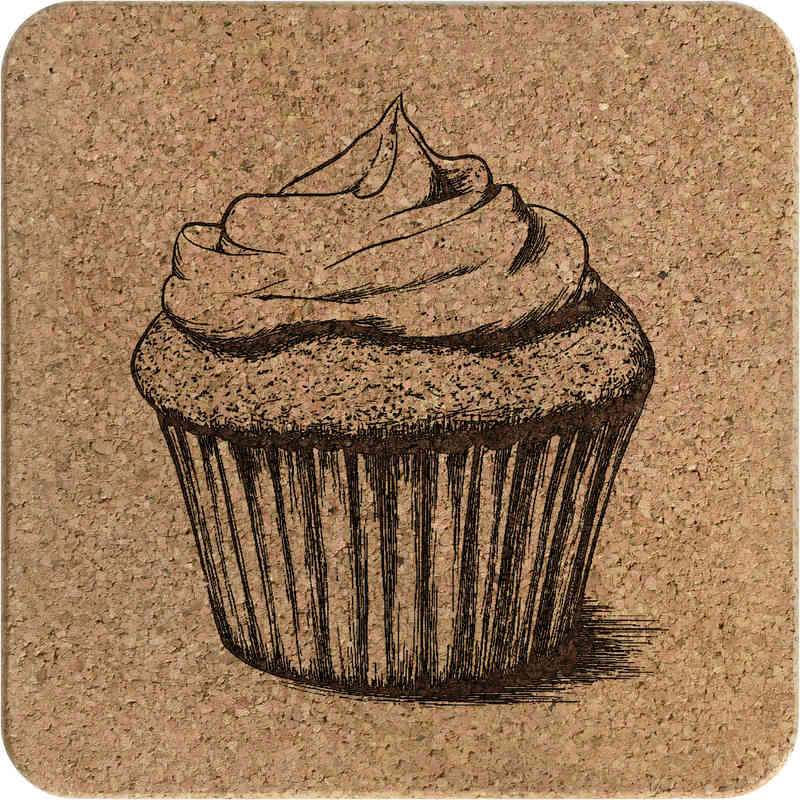 'Single Cupcake' Square Cork Trivet / Pot Stand (TR00028994)