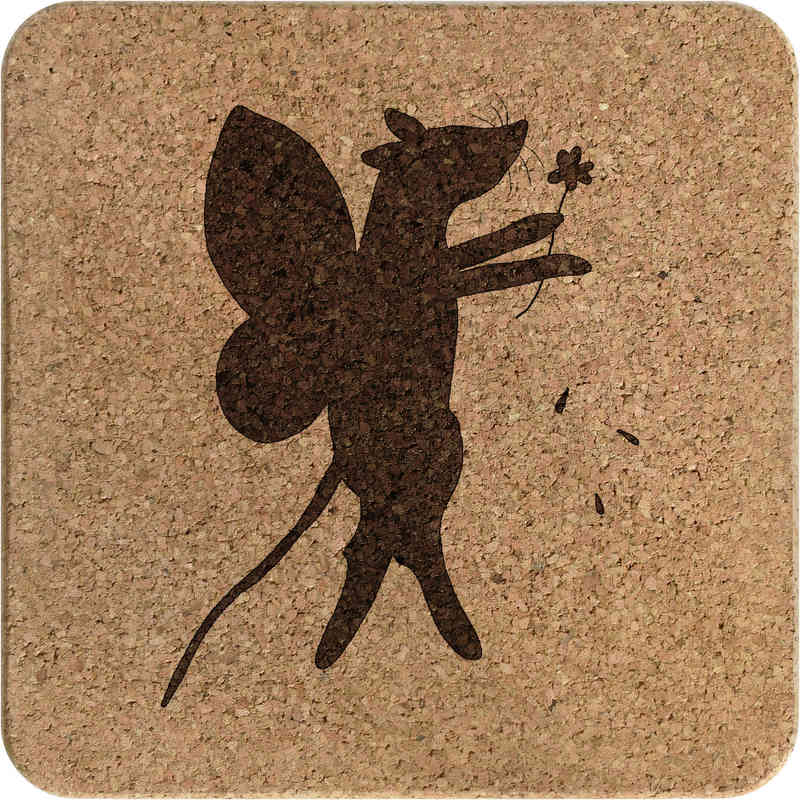 'Fairy Mouse With A Flower ' Square Cork Trivet / Pot Stand (TR00029791)
