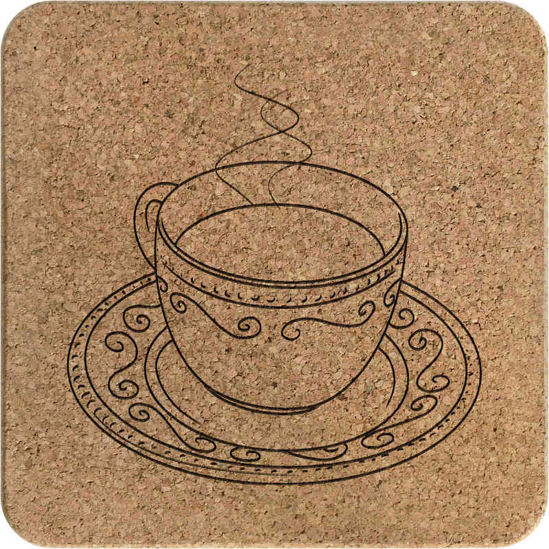 'Steaming Tea Cup' Square Cork Trivet / Pot Stand (TR00029890)