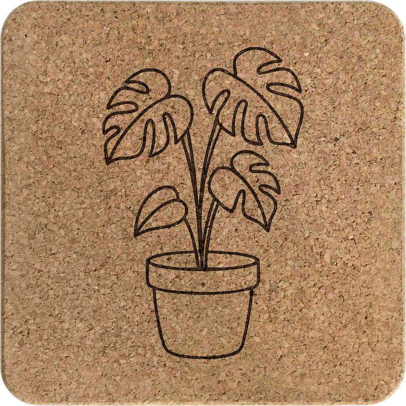 'Cheese Plant' Square Cork Trivet / Pot Stand - Heat Resistant Table Mat for Pans, Dishes, Kitchens and Dining (TR00030055)