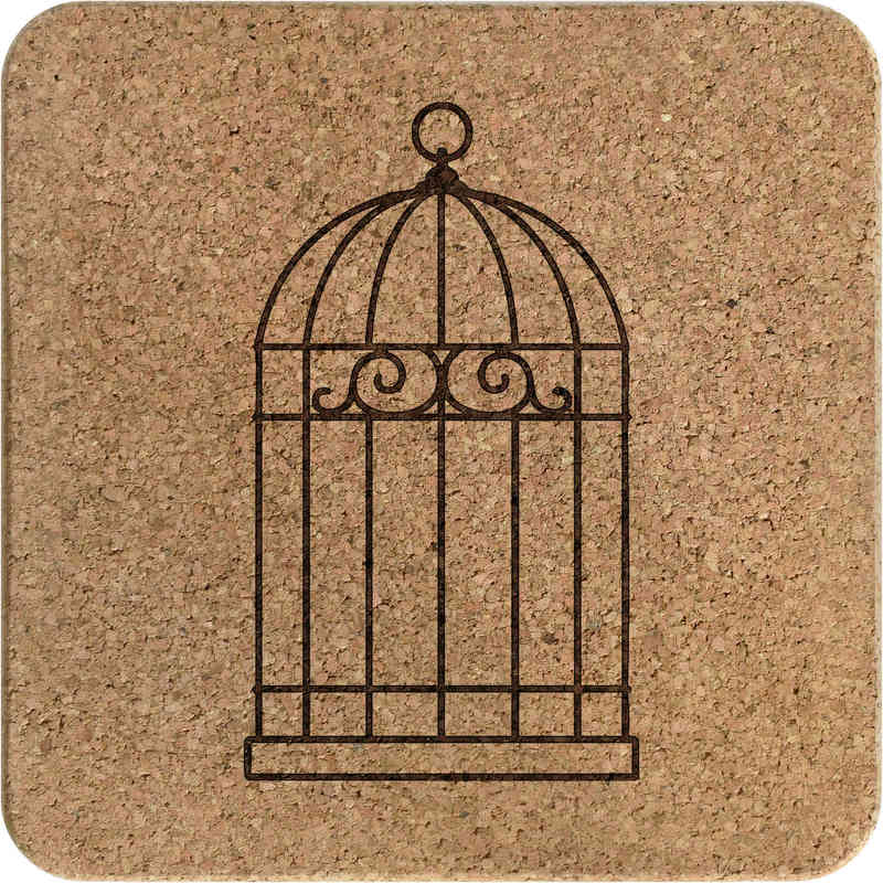 'Bird Cage' Square Cork Trivet / Pot Stand (TR00030081)