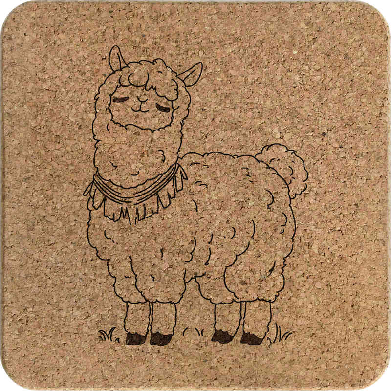'Cute Llama Standing' Square Cork Trivet / Pot Stand (TR00030098)