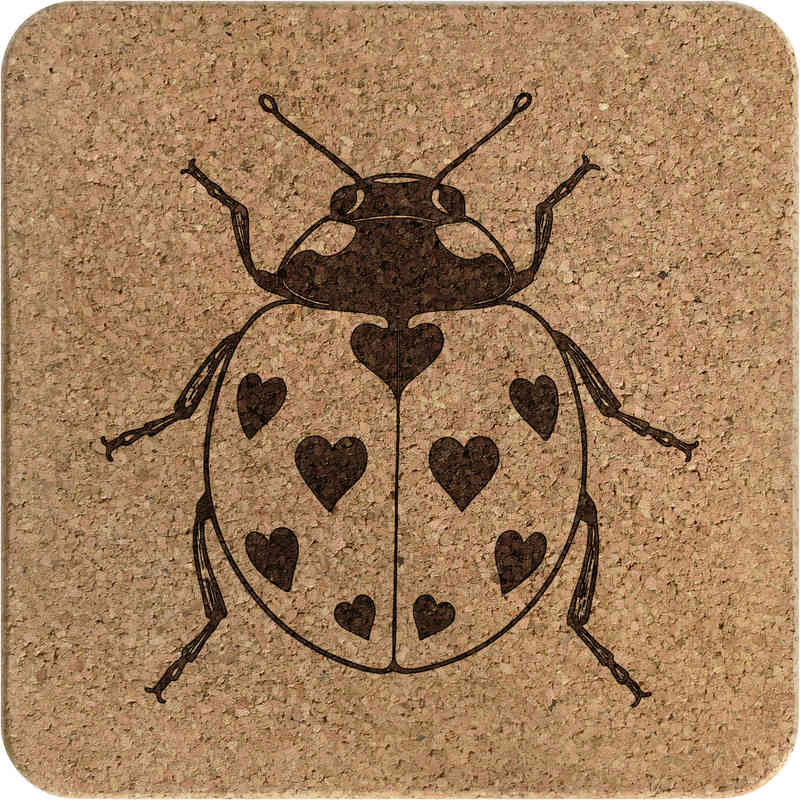 'Ladybird with hearts' Square Cork Trivet / Pot Stand (TR00030685)