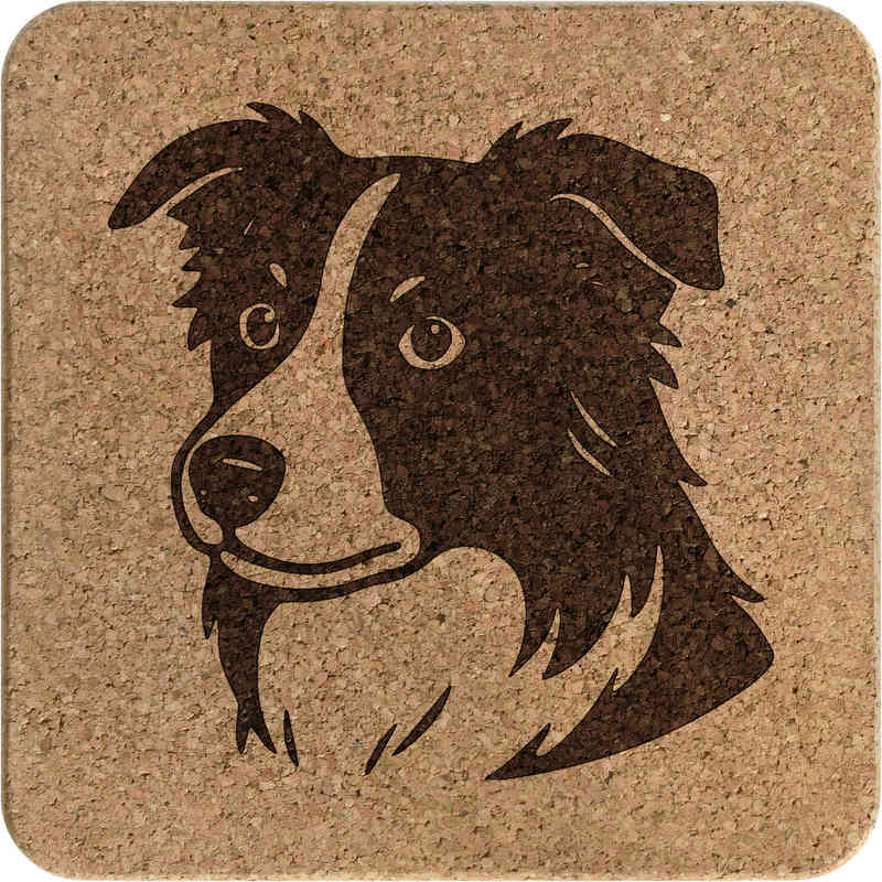 'Border Collie Head' Square Cork Trivet / Pot Stand (TR00030744)