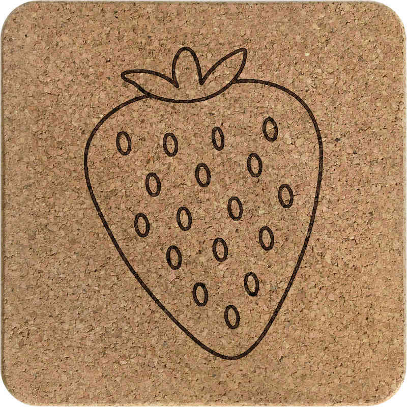 'Strawberry Outline' Square Cork Trivet / Pot Stand (TR00031054)