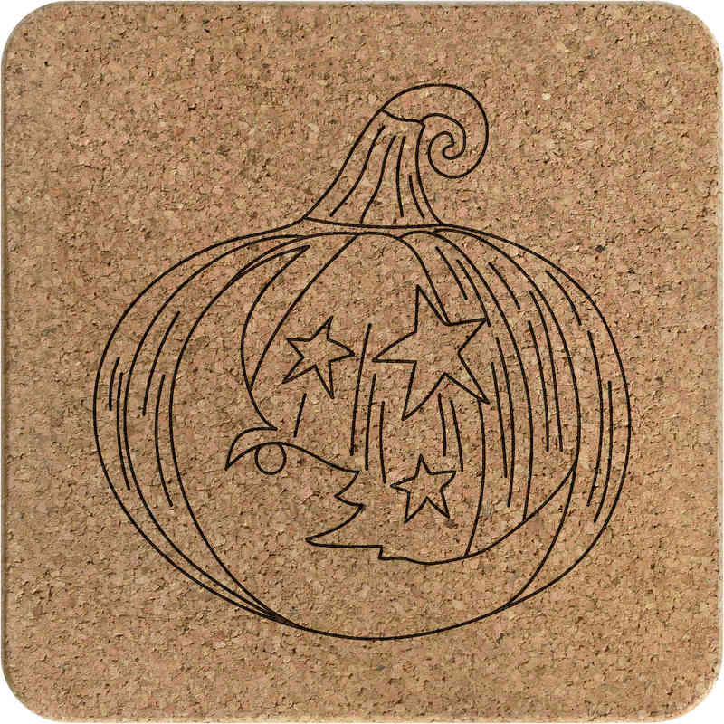 'Pumpkin & Moon' Square Cork Trivet / Pot Stand (TR00031368)