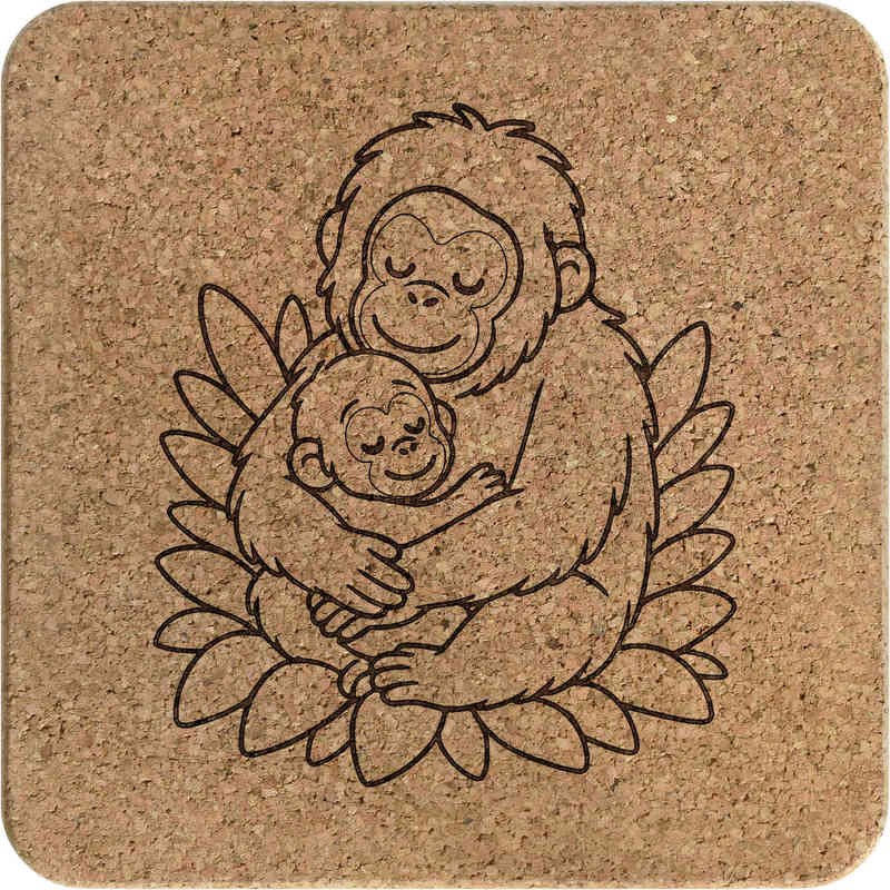 'Orangutan Mother & Baby' Square Cork Trivet / Pot Stand (TR00031449)