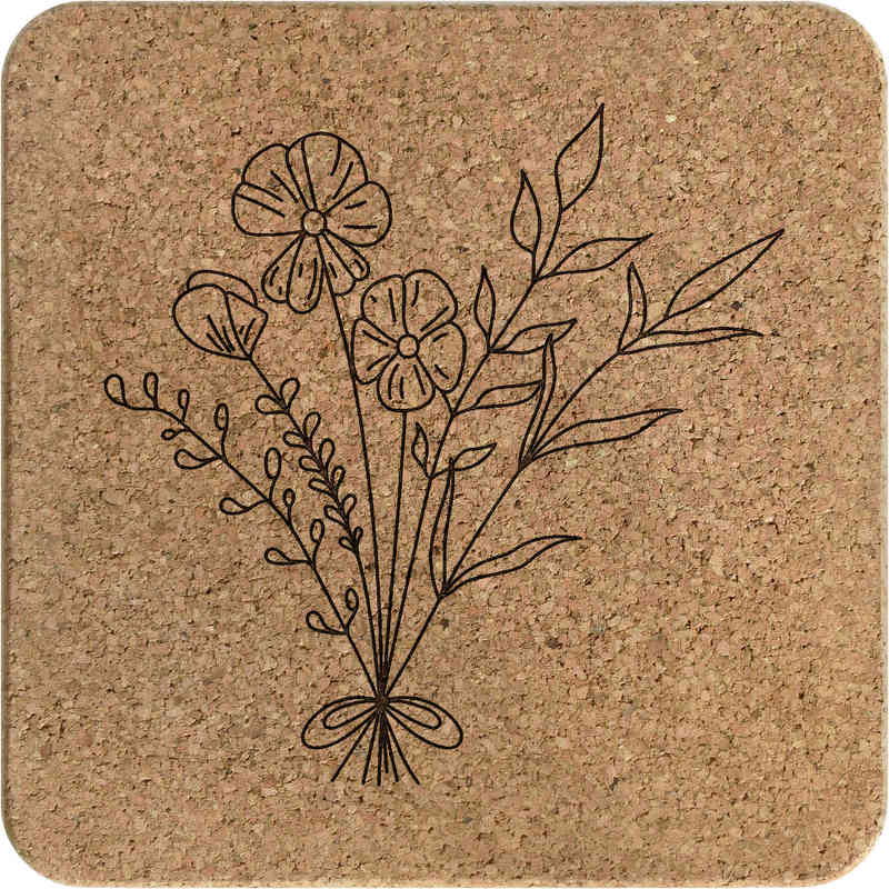 'Simple Bouquet' Square Cork Trivet / Pot Stand (TR00031541)