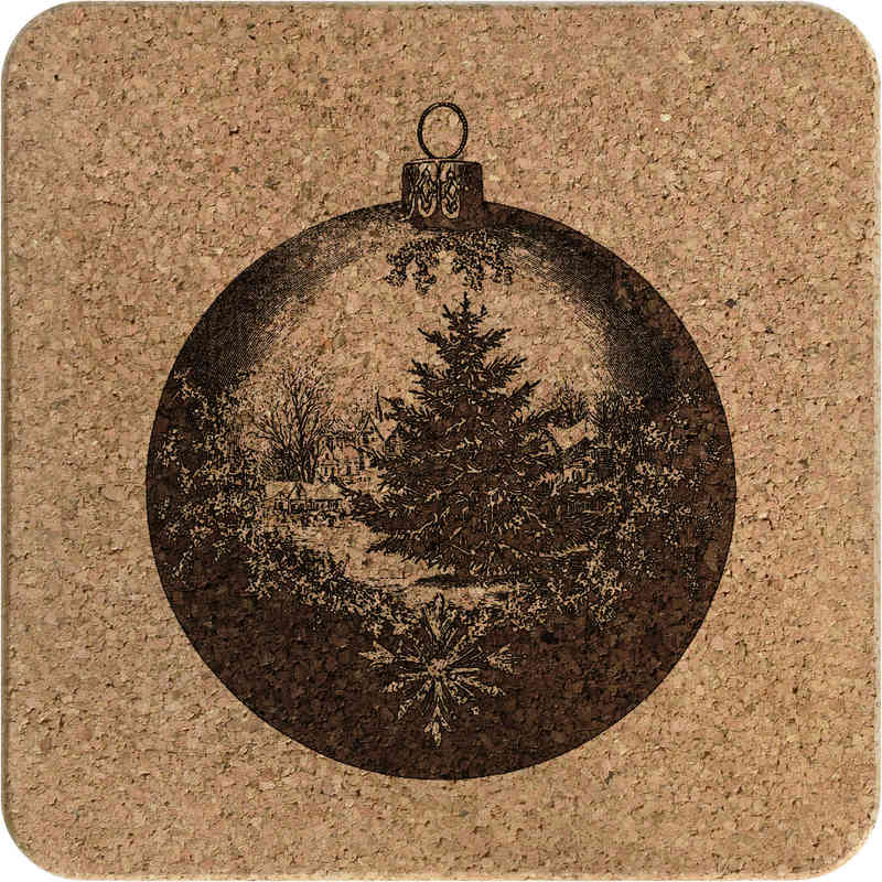 'Christmas Bauble ' Square Cork Trivet / Pot Stand - Heat Resistant Table Mat for Pans, Dishes, Kitchens and Dining (TR00031720)