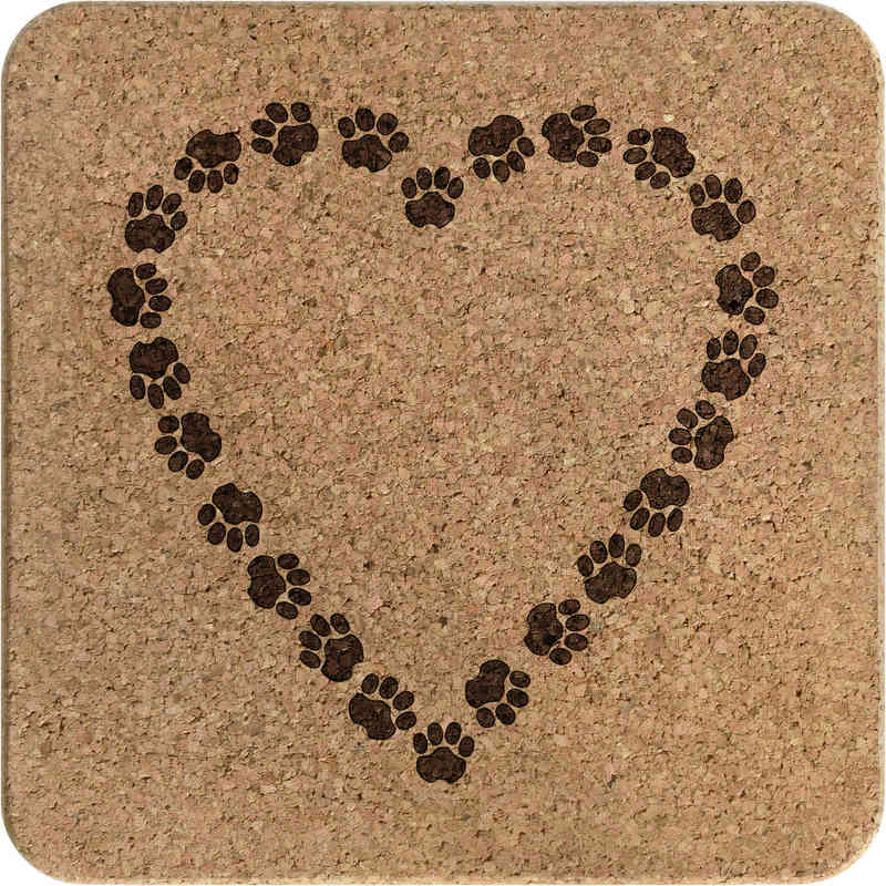 'Heart Paws Shape' Square Cork Trivet / Pot Stand (TR00031981)