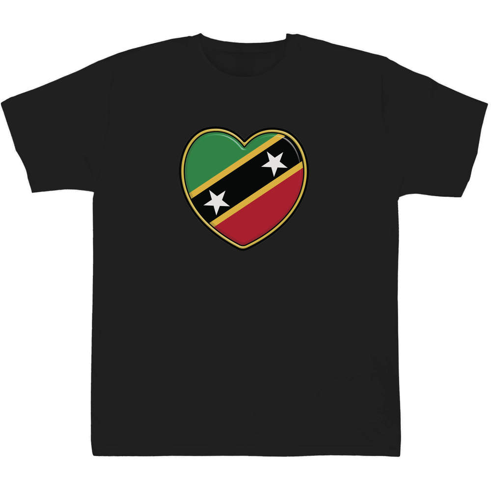 'St Kitts & Nevis Heart' Kids T-Shirt - Black, 12-13 Years - Graphic Tee, 100% Cotton Short Sleeve Top for Boys and Girls (TS00338500)