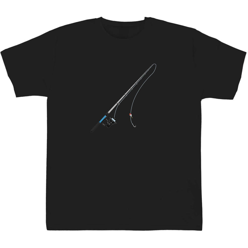 'Fishing Rod' Kids T-Shirt - Black, 12-13 Years - Graphic Tee, 100% Cotton Short Sleeve Top for Boys and Girls (TS00344454)