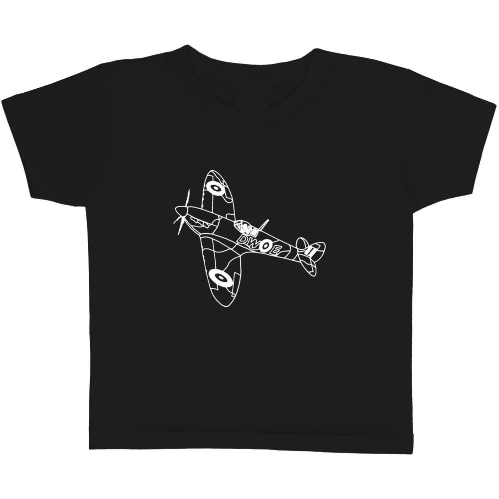 'Spitfire Plane' Kids T-Shirt - Black, 3-4 Years - Graphic Tee, 100% Cotton Short Sleeve Top for Boys and Girls (TS00188482)