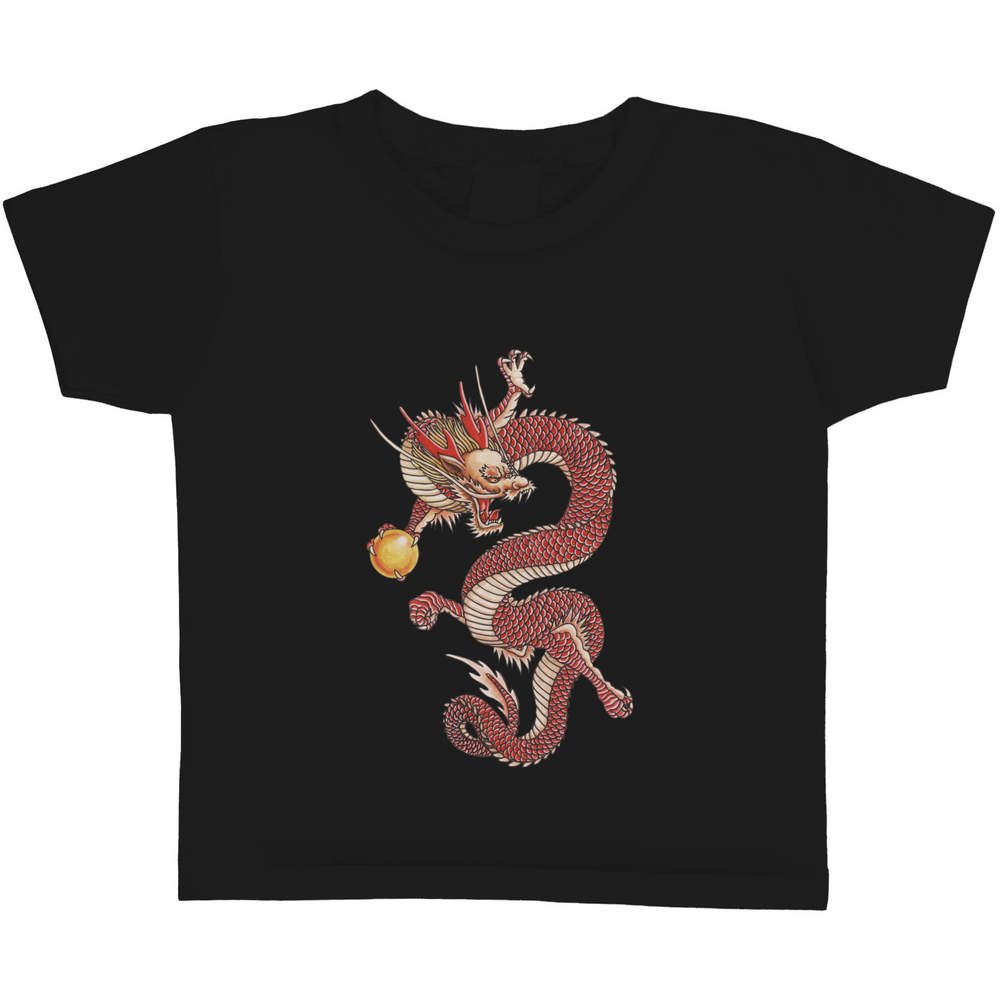 'Oriental Dragon' Kids T-Shirt - Black, 3-4 Years - Graphic Tee, 100% Cotton Short Sleeve Top for Boys and Girls (TS00240861)