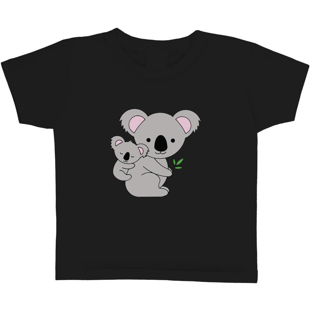 'Koala Mother' Kids T-Shirt - Black, 3-4 Years - Tender Mother And Joey Embrace - Graphic Tee, 100% Cotton Short Sleeve Top for Boys and Girls (TS00248631)