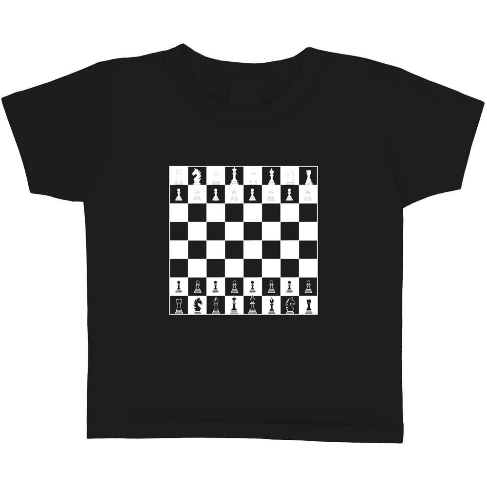 'Chess Board & Pieces' Kids T-Shirt - Black, 3-4 Years - Graphic Tee, 100% Cotton Short Sleeve Top for Boys and Girls (TS00251830)