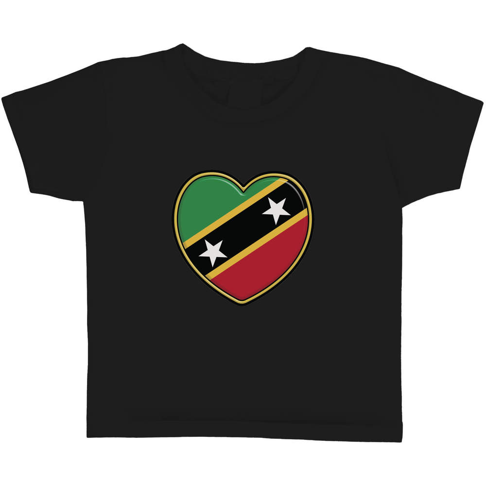 'St Kitts & Nevis Heart' Kids T-Shirt - Black, 3-4 Years - Graphic Tee, 100% Cotton Short Sleeve Top for Boys and Girls (TS00338496)