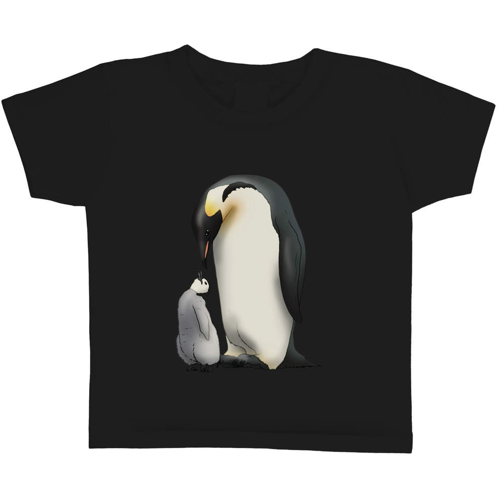 'Penguin Family' Kids T-Shirt - Black, 3-4 Years - Graphic Tee, 100% Cotton Short Sleeve Top for Boys and Girls (TS00454872)