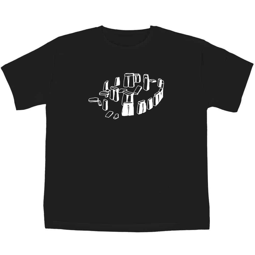 'Stonehenge' Kids T-Shirt - Black, 5-6 Years - Graphic Tee, 100% Cotton Short Sleeve Top for Boys and Girls (TS00188791)