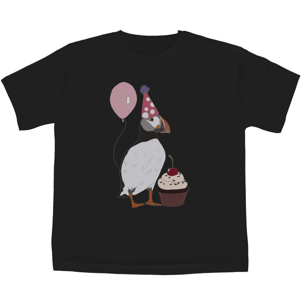 5-6 Years 'Party Puffin & Cupcake' Children's / Kid's T-Shirt (Black) (TS00251124)