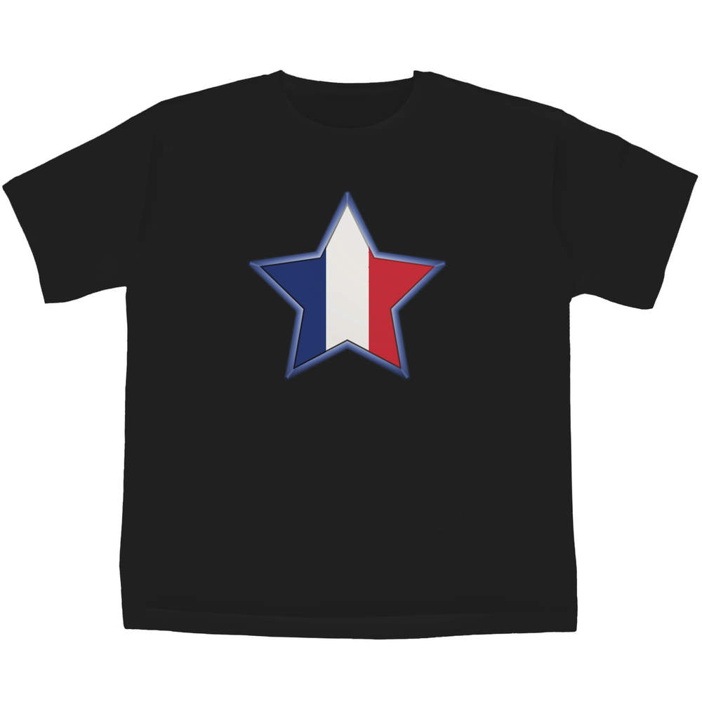 'France Star' Kids T-Shirt - Black, 5-6 Years - Graphic Tee, 100% Cotton Short Sleeve Top for Boys and Girls (TS00349989)