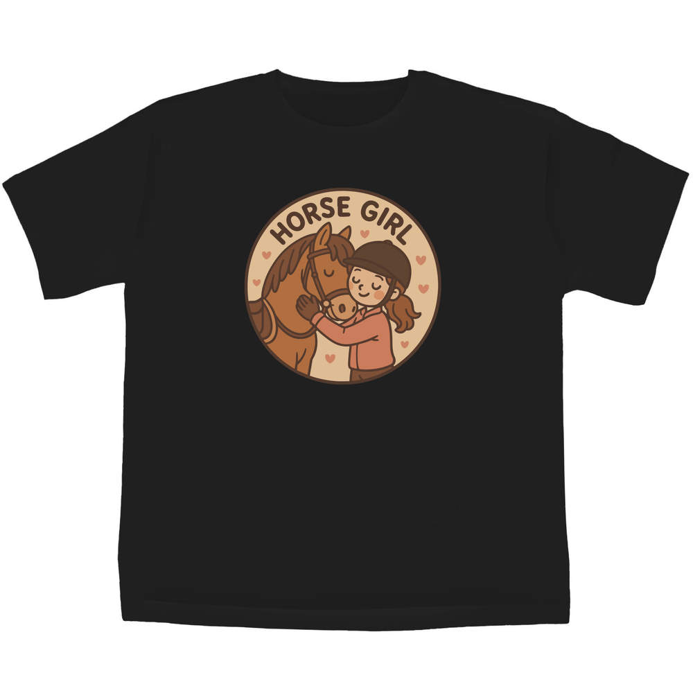 'Horse Girl' Kids T-Shirt - Black, 5-6 Years - Graphic Tee, 100% Cotton Short Sleeve Top for Boys and Girls (TS00490116)