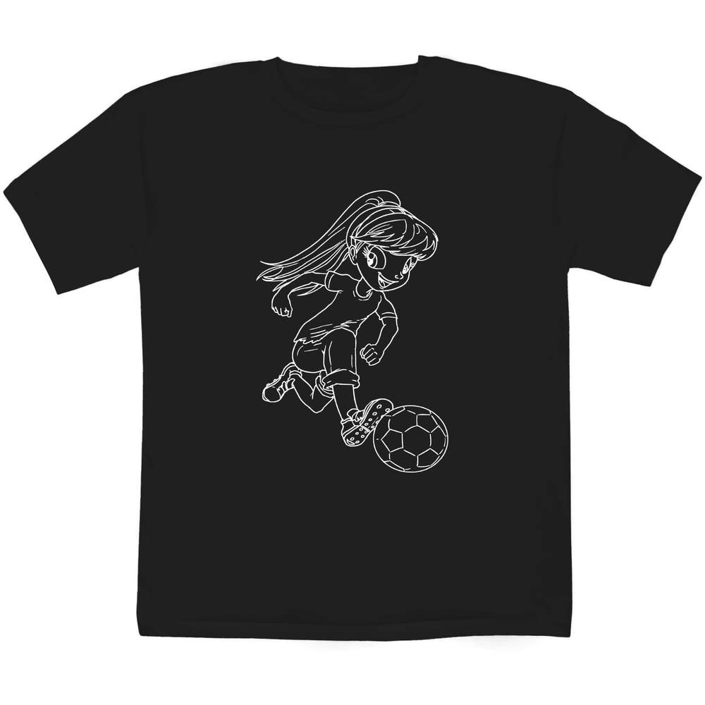 'Football Girl' Kids T-Shirt - Black, 7-8 Years - Graphic Tee, 100% Cotton Short Sleeve Top for Boys and Girls (TS00181393)