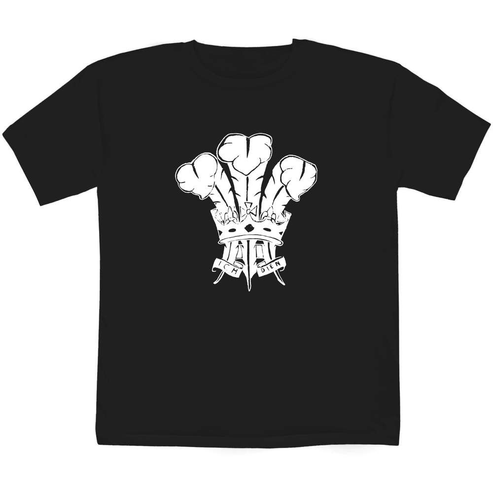 7-8 Years 'Prince Of Wales Feathers' Children's / Kid's T-Shirt (Black) (TS00190997)