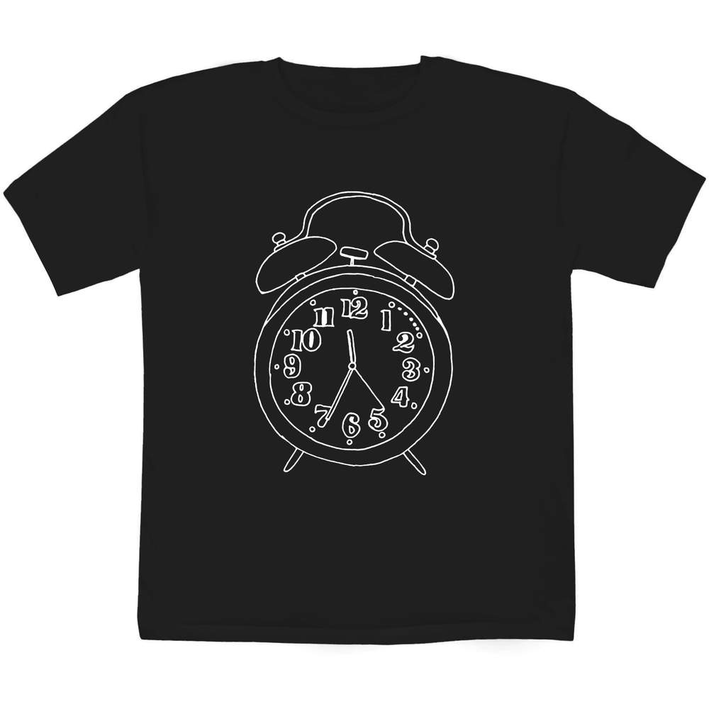 'Alarm Clock' Kids T-Shirt - Black, 7-8 Years - Graphic Tee, 100% Cotton Short Sleeve Top for Boys and Girls (TS00205718)