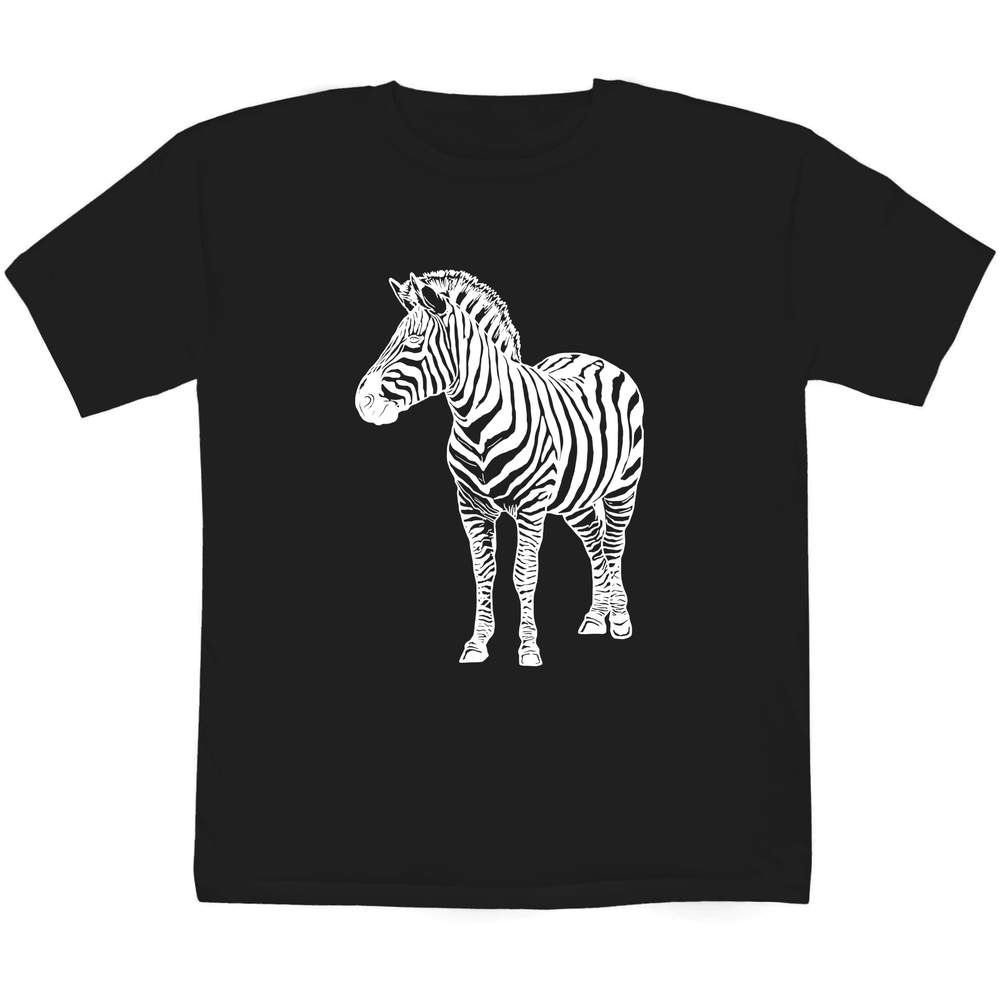 'Zebra' Kids T-Shirt - Black, 7-8 Years - Graphic Tee, 100% Cotton Short Sleeve Top for Boys and Girls (TS00247478)