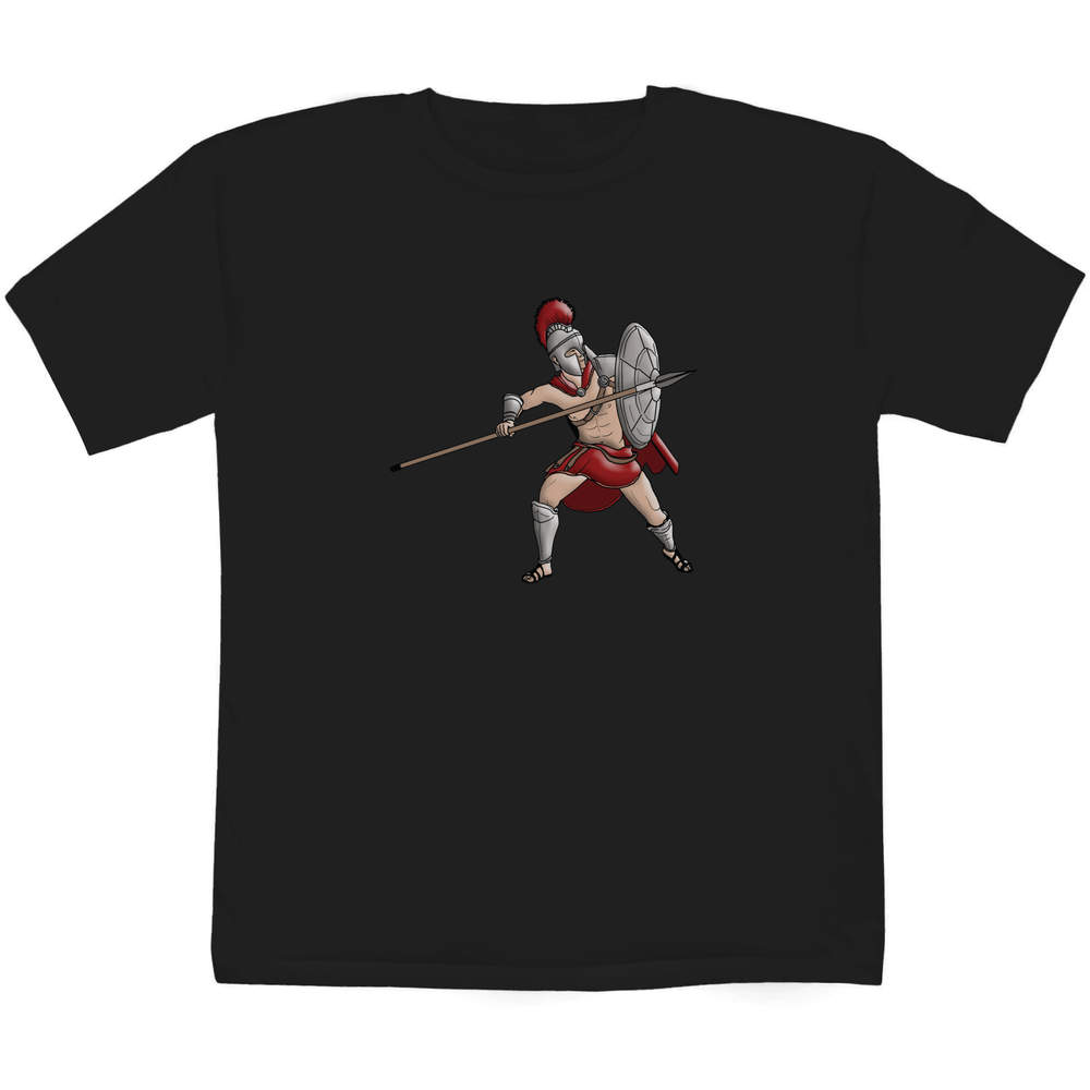 'Spartan Warrior' Kids T-Shirt - Black, 7-8 Years - Graphic Tee, 100% Cotton Short Sleeve Top for Boys and Girls (TS00249739)