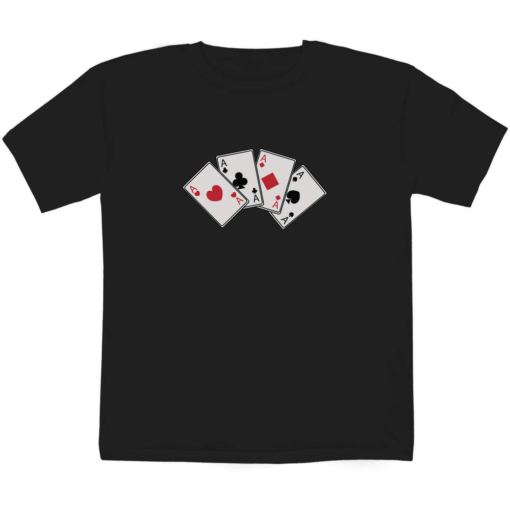 'Aces Playing Cards' Kids T-Shirt - Black, 7-8 Years - Graphic Tee, 100% Cotton Short Sleeve Top for Boys and Girls (TS00252021)