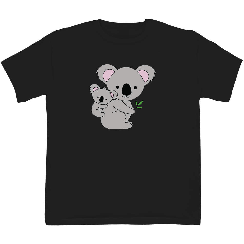'Koala Mother' Kids T-Shirt - Black, 9-11 Years - Tender Mother And Joey Embrace - Graphic Tee, 100% Cotton Short Sleeve Top for Boys and Girls (TS00248634)