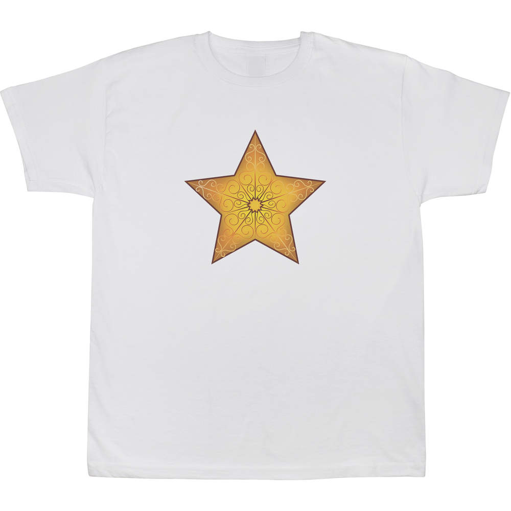 'Decorative Star' Kids T-Shirt - White, 12-13 Years - Graphic Tee, 100% Cotton Short Sleeve Top for Boys and Girls (TS00365001)