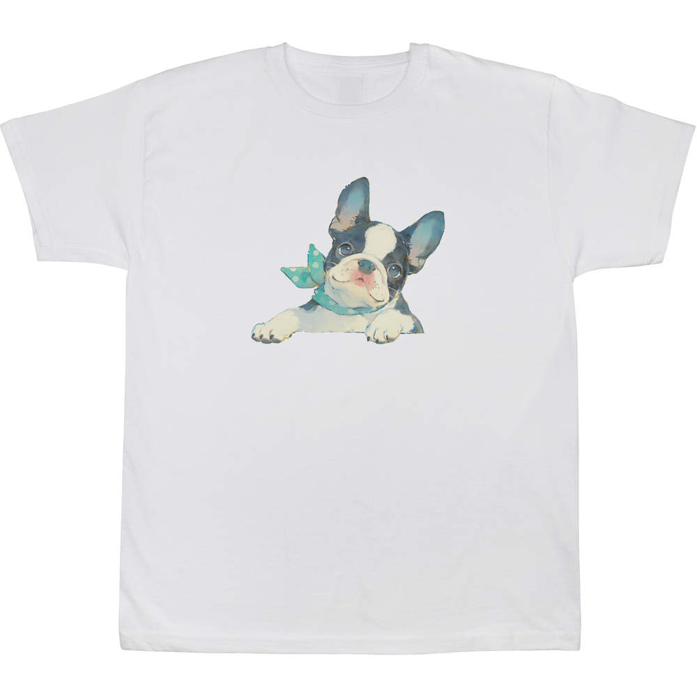 12-13 Years 'Happy French Bulldog Puppy' Children's / Kid's T-Shirt (White) (TS00523078)