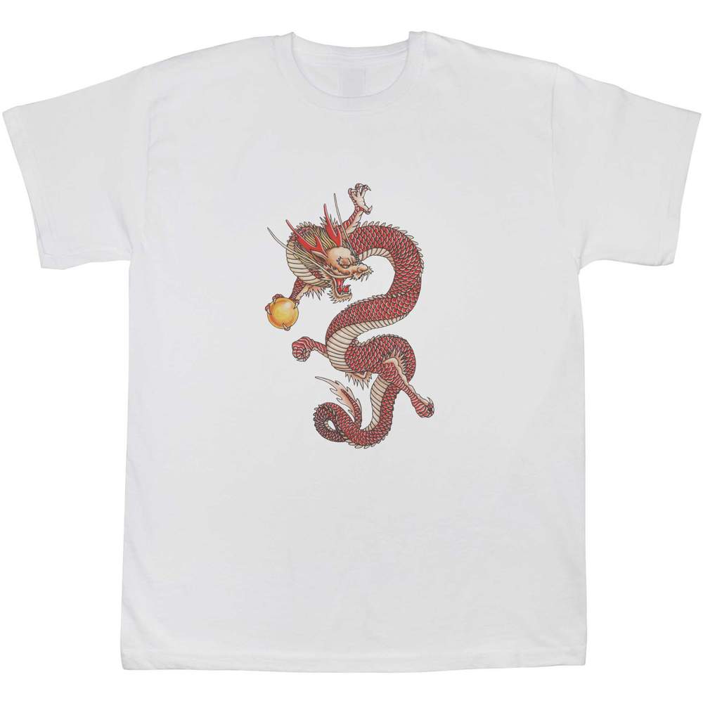 'Oriental Dragon' Kids T-Shirt - White, 14-15 Years - Graphic Tee, 100% Cotton Short Sleeve Top for Boys and Girls (TS00240860)
