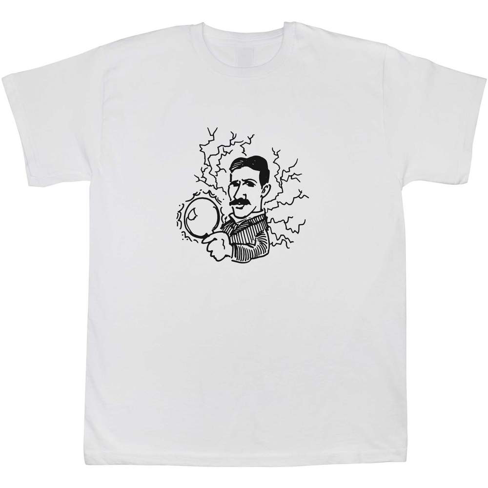 'Nikola Tesla' Kids T-Shirt - White, 14-15 Years - Graphic Tee, 100% Cotton Short Sleeve Top for Boys and Girls (TS00244143)
